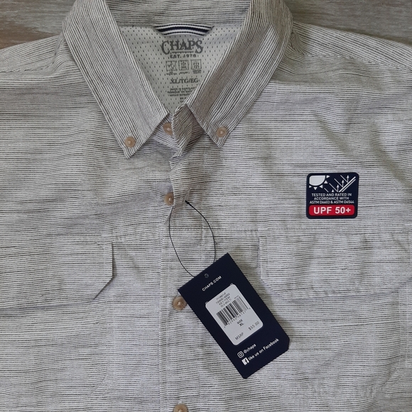 Chaps Outdoor Performance Button-Down UPF 50 Men XL Short Sleeve New W/Tags heat - Picture 2 of 5